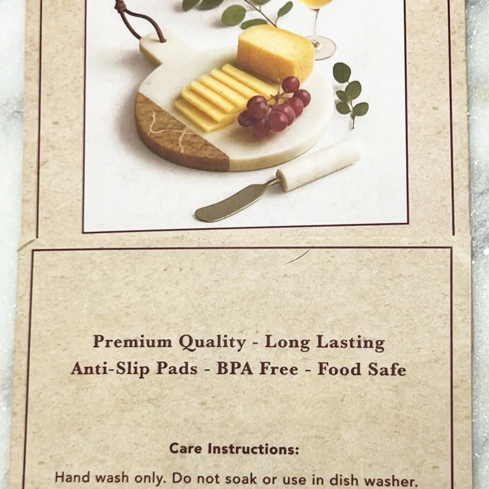 New Isola White Gray Marble Serving Board Cheese Knife Set BPA Free medium size